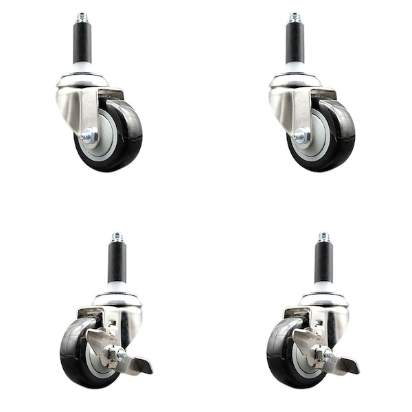 Service Caster 3 Inch 316SS Black Poly Swivel 3/4 Inch Expanding Stem Caster Brake SCC, 2PK SS316EX20S314-PPUB-BLK-2-TLB-2-34 - main